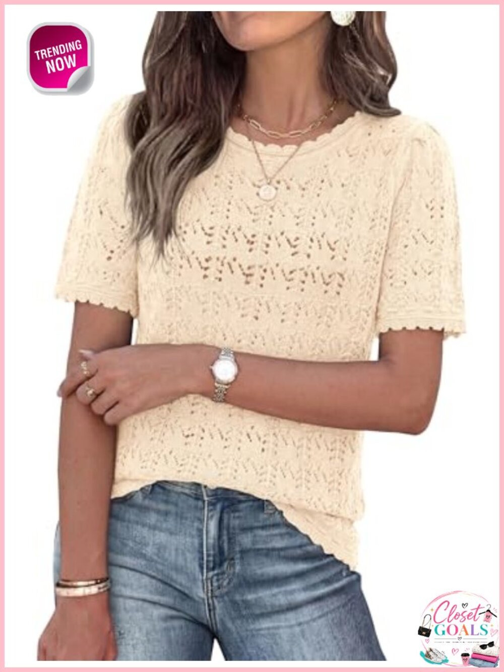 Crochet Knit Short Sleeve Pullover Sweater